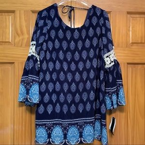 Ing Navy Bell Sleeve Tunic Top/Dress NWT Medium